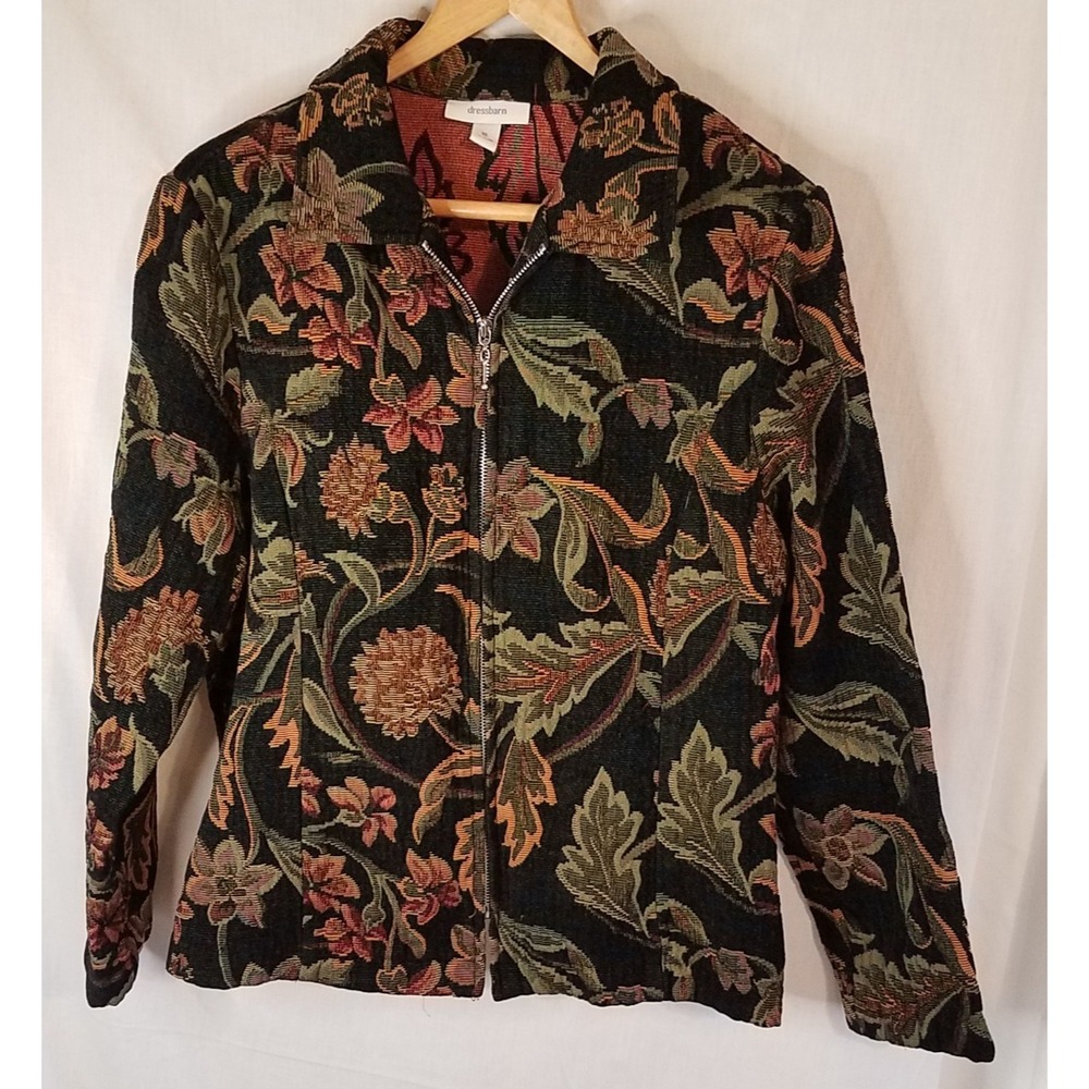 Dress Barn Wms Sz XL Multi‎ Color Tapestry Cotton Blend Unlined Waist Jacket Vtg